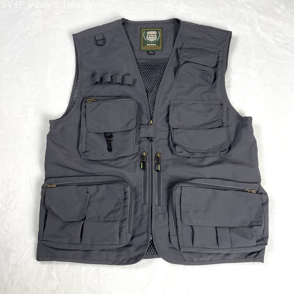 Outdoor Dark Gray Utility Vest Multiple Pockets Unisex Vest Large Fishing Hiking